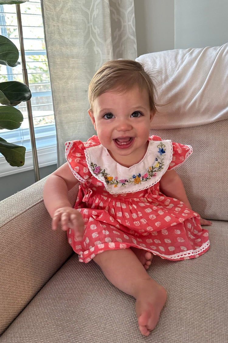 Naomi Dress: Orange Mul Cotton Hand Embroidered Dress for Baby Girls Naomi Dress: Orange Mul Cotton Hand Embroidered Dress for Baby Girls