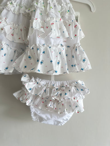 Annie Dress: White Cotton Floral Hand Embroidered Dress and Bloomers S Mini Maana Annie Dress: White Cotton Floral Hand Embroidered Dress and Bloomers S Mini Maana