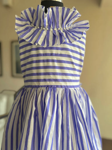 Iris Dress: Purple Cotton Striped Flared Dress for Girls– Mini Maana