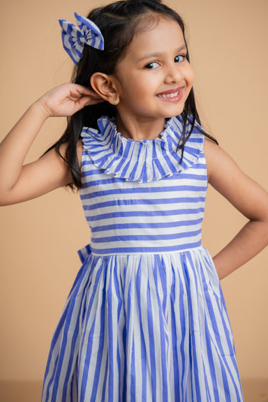 Iris Dress: Purple Cotton Striped Flared Dress for Girls– Mini Maana